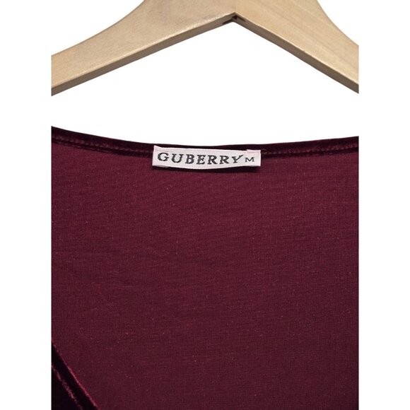 GUBERRY Womens Medium Burgundy Wine Velvet Faux Wrap Bodycon Dress Ruched Side - Picture 5 of 7